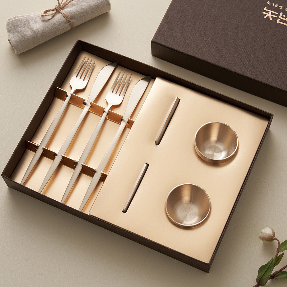 놋반 안성맞춤 방짜유기 2인 커트러리 술잔 프리미엄 선물세트