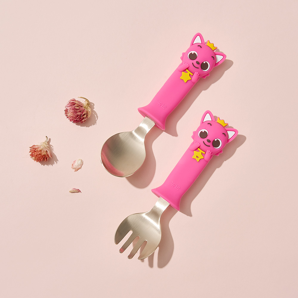 놋반 안성맞춤 방짜유기 핑크퐁 유아 스푼포크 세트